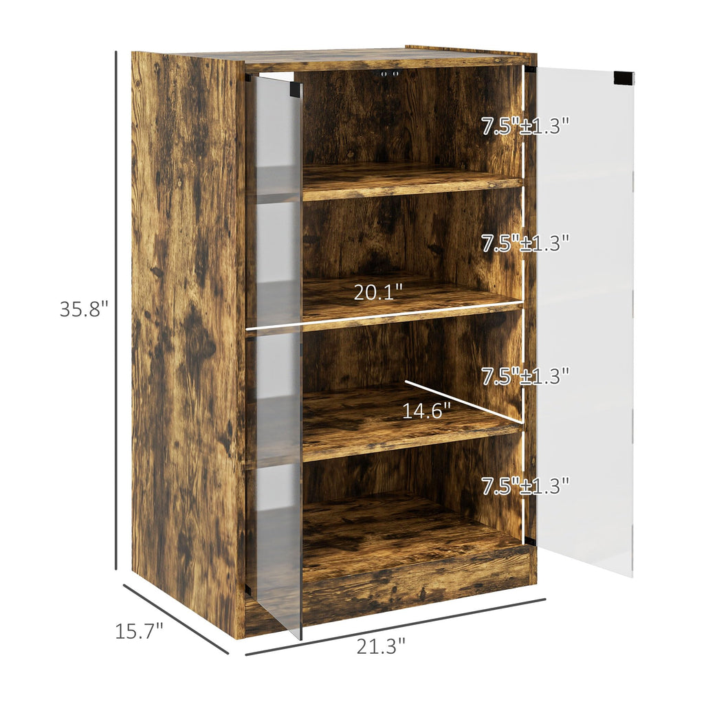 Media Cabinet, 4-Tier Stereo Cabinet, Modern Audio Video Media Stand with Adjustable Shelves, Tempered Glass Doors