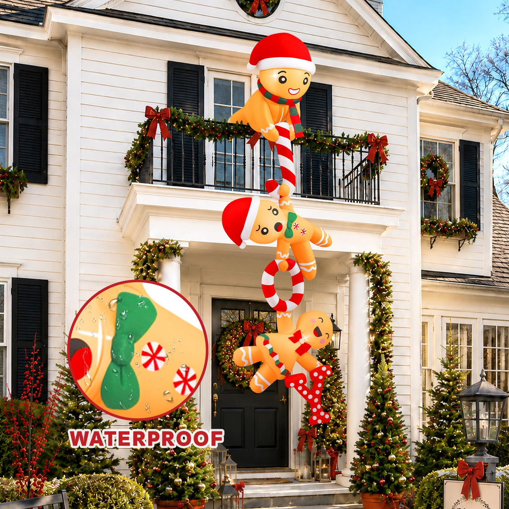 8 FT Hanging Christmas Inflatables Gingerbread, Joy Climbing Gingerbread Man Inflatable Funny Christmas Blow Ups