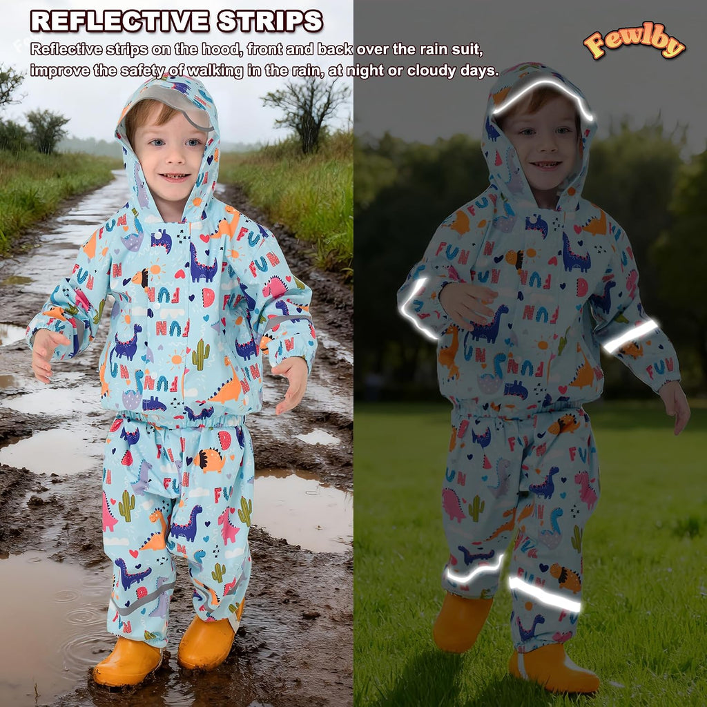 Kids Rainsuit Cartoon Raincoat Set, Toddlers Waterproof Raincoat with Pants Child Rainset Rainwear