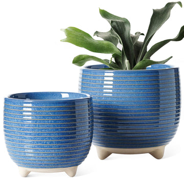 Ceramic Plant Pots, 5.1 + 6.4 Inch, Set of 2, Harbor Blue