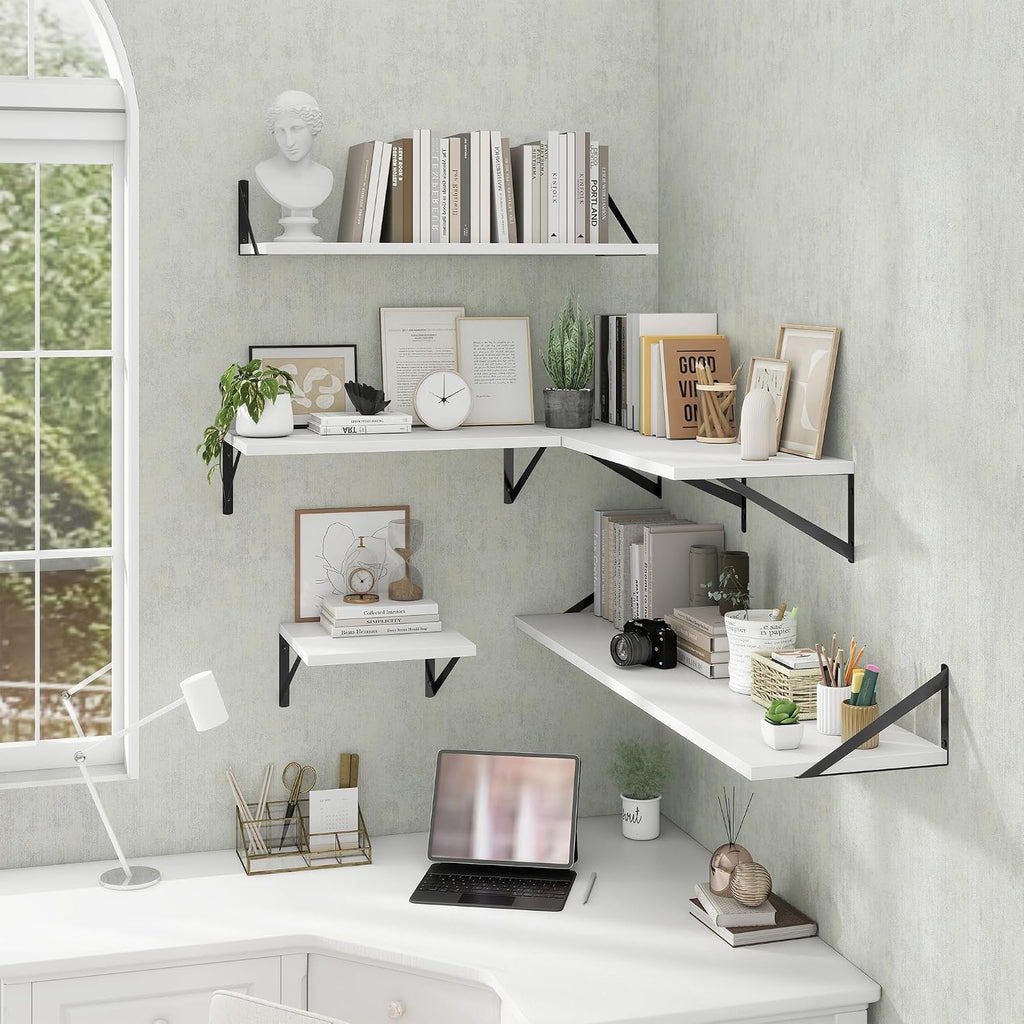 Deep Floating Shelves Wall Mounted, 30"x12" White Wall Shelves with Brackets Set of 2 - Storage & Display Shelf for