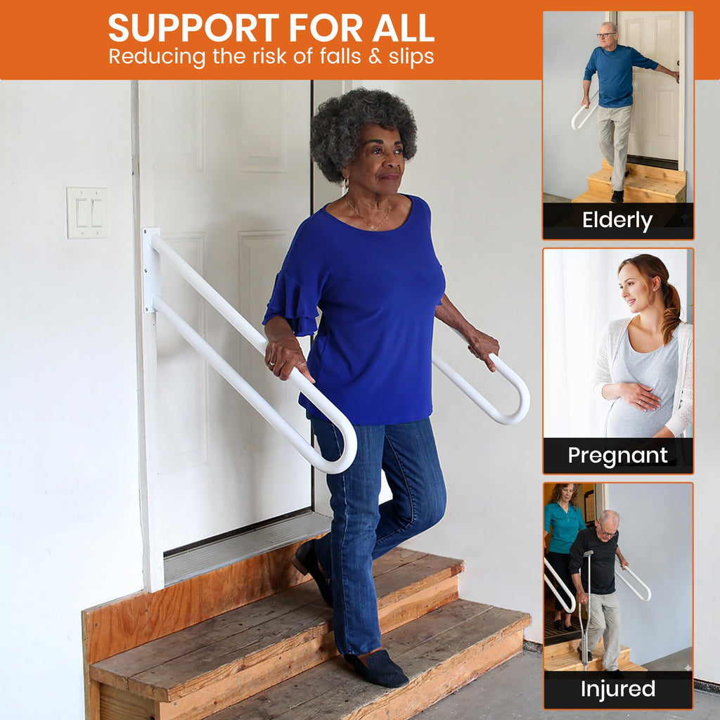 Hold Tight Handrails Steel Jamb-Mount Handrail - Heavy Duty Stair Railing for Decks, Porch, Mobile Homes, Short
