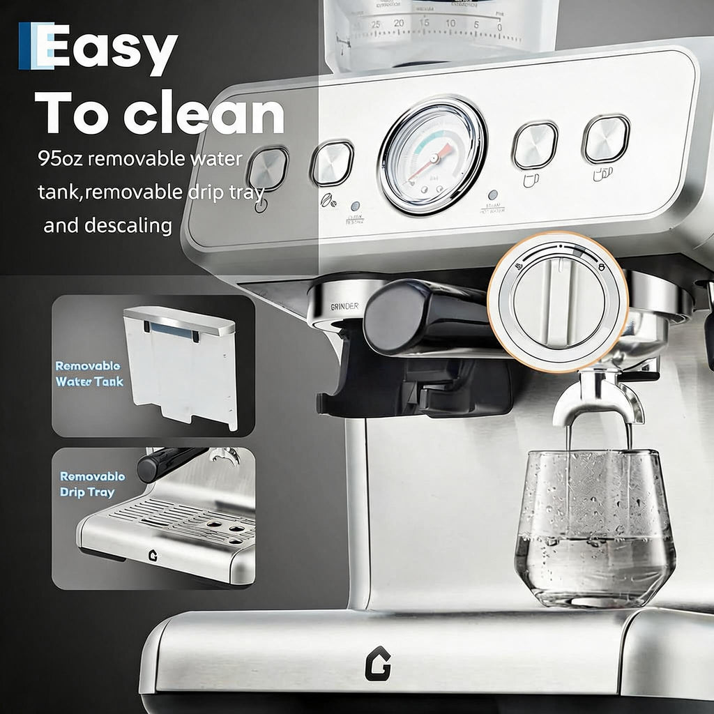 20 Bar Espresso Machine With Grinder Semi Automatic Coffee Maker