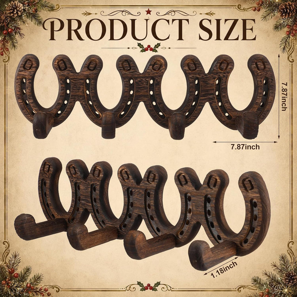 4 Pack Christmas Stocking Holders for Mantel Horseshoe Heavy Duty Cast Iron Mantel Hooks Rustic Western Farmhouse