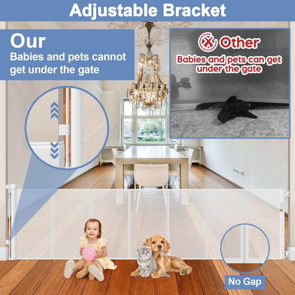 Reinforced 200 Inch Extra Long Dog Gate Indoor 37" Tall Outdoor Retractable Baby Gates for Doorways Extra Wide 16ft