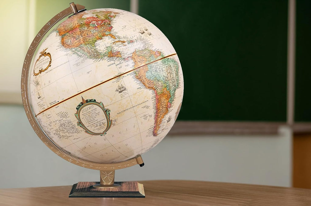 World Classic Globe, 12" Desktop World Globe or Office Desk Decor, Raised Relief, Up-to-date Cartography, Made in