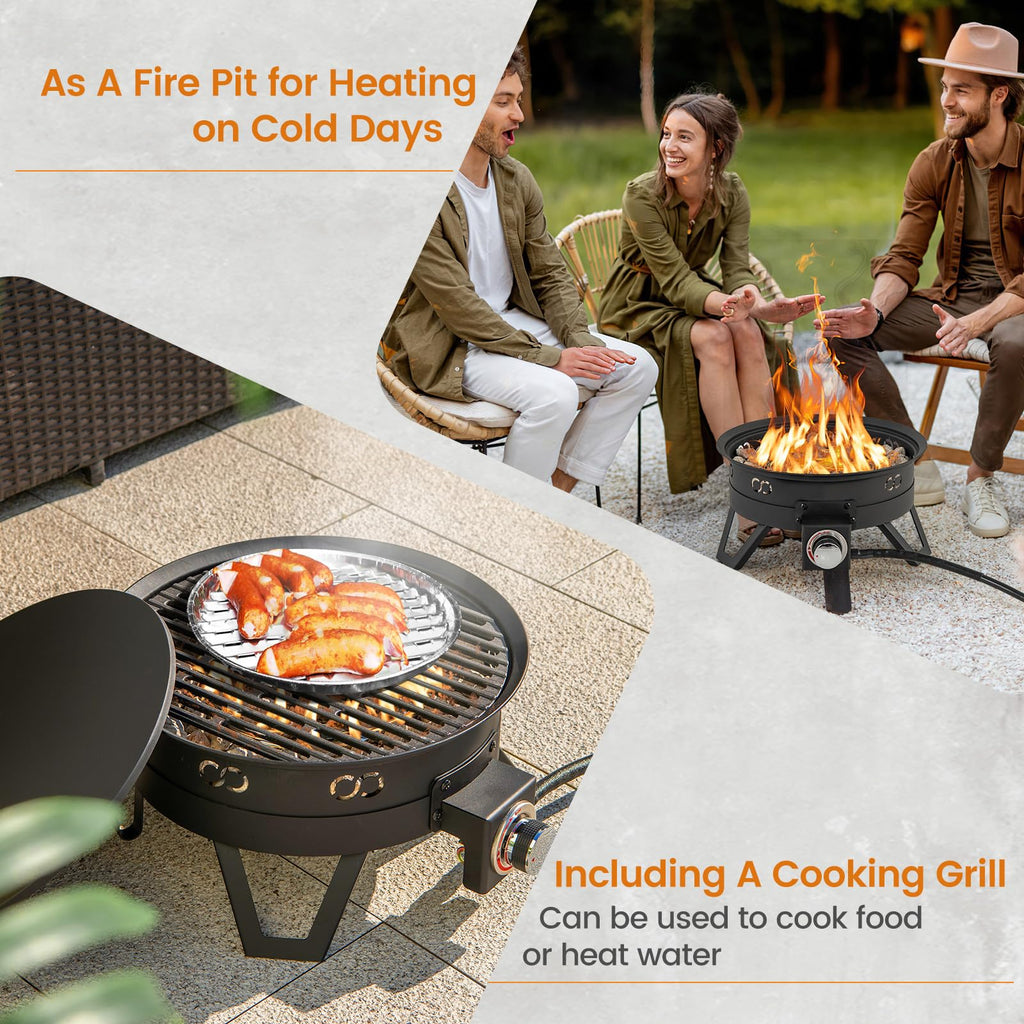 Portable Propane Fire Pit, 17" Outdoor Fire Bowl w/Foldable Legs