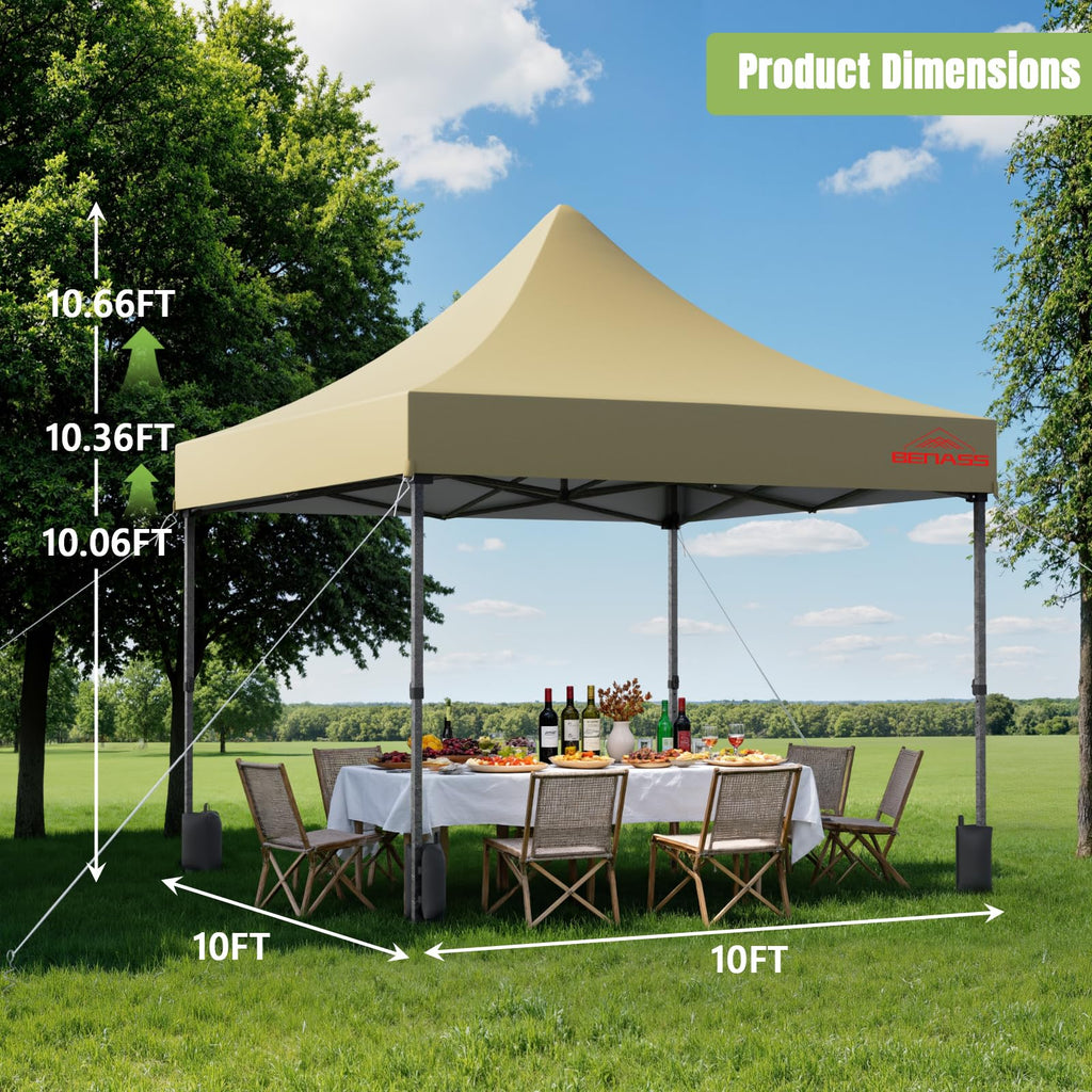 10x10 Heavy Duty Commercial Pop Up Canopy with Sidewalls, Khaki