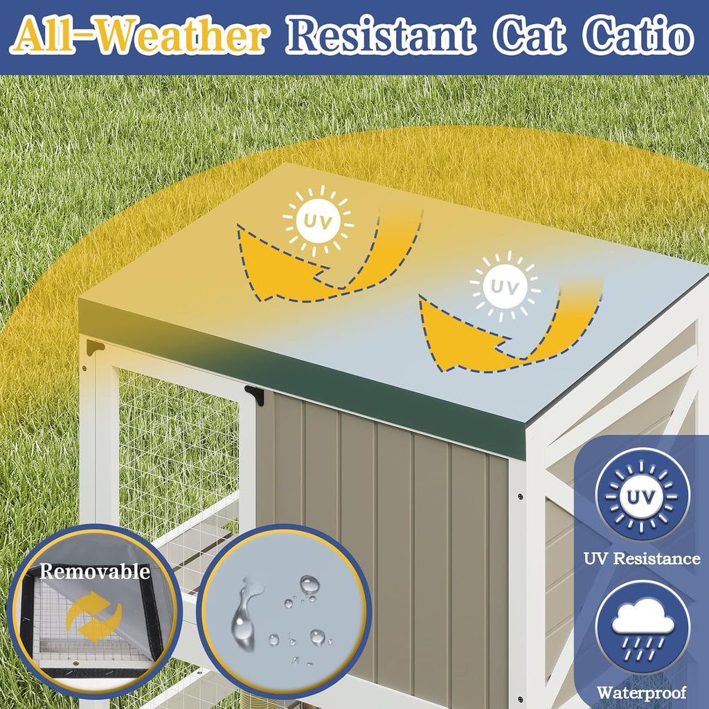 63.5" H Window Catio Outdoor Cat Enclosure with Wheels, Expandable Design