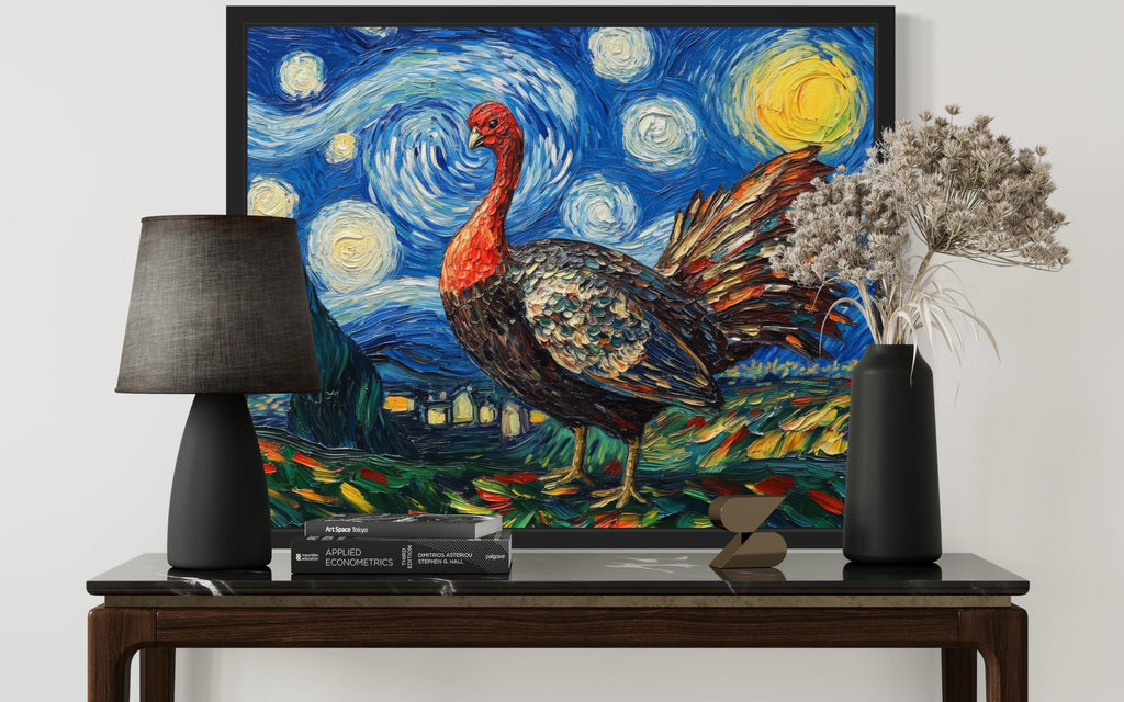 Turkey Black Framed Art Print Poster, Animal Van Gogh Starry Night Nature Theme Wall art Painting Decor, Art Home