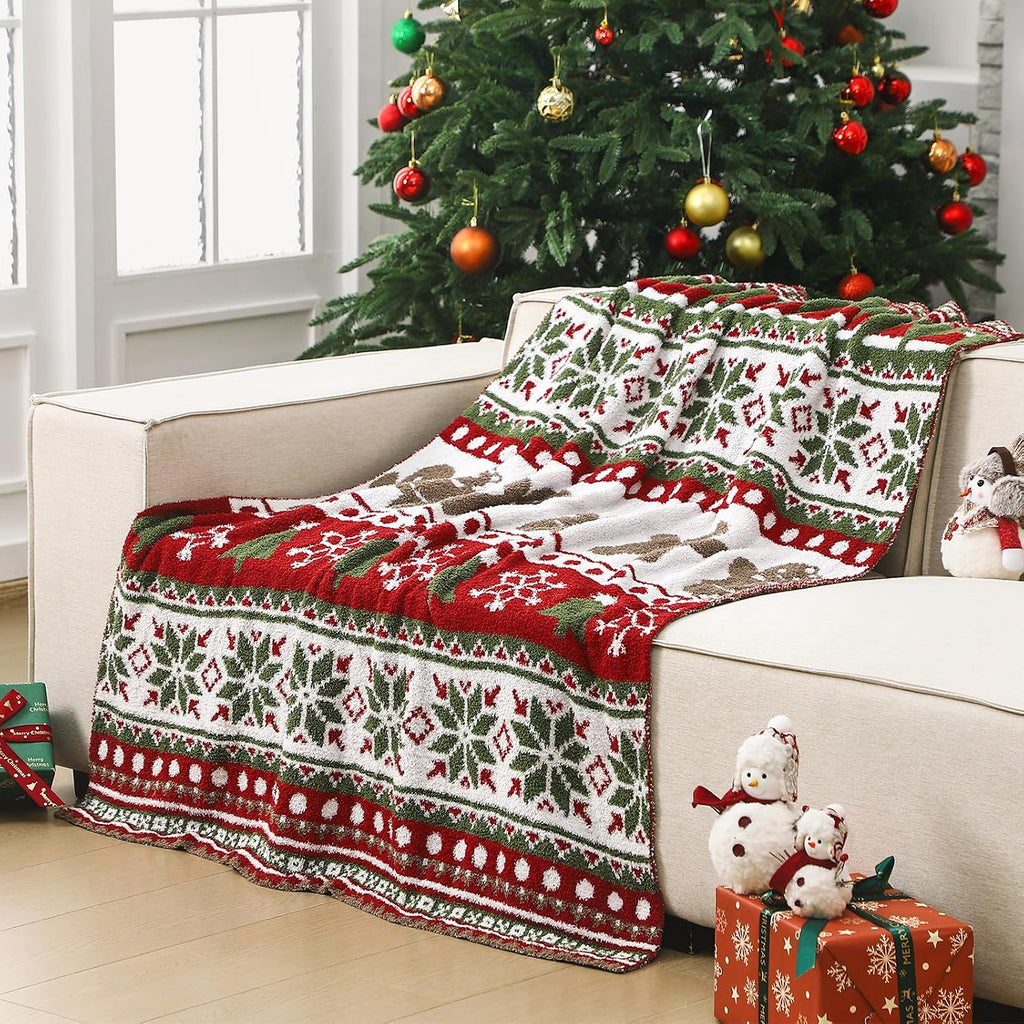 Large Chrismas Gingerbread Throw Blanket 50 x 60 Inch Soft Xmas Gingerbread Man Knit Throw Reversible Knitted Blanket