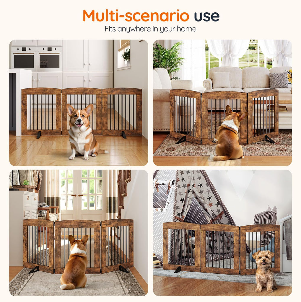 Indoor Dog Gate with Support Feet, Freestanding Pet Gate for Doorway, Stairs, 24 Inch 3 Panels, Folding Dog Fence