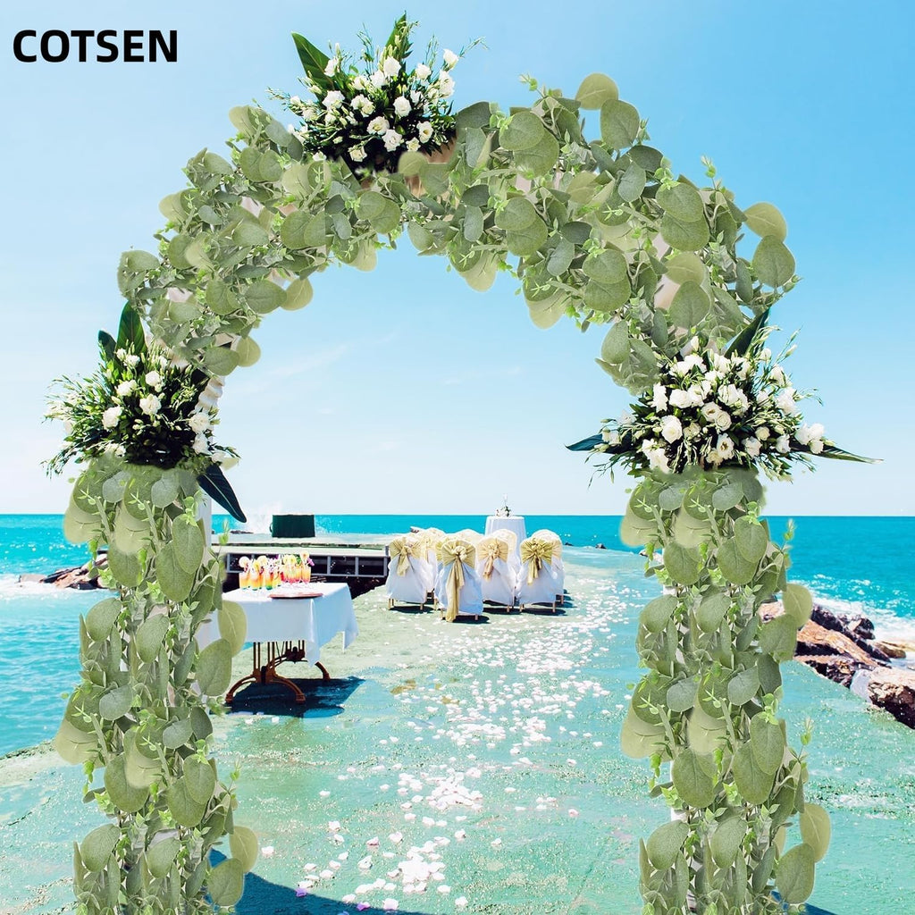 6 ft Artificial Eucalyptus Garland Greenery Faux Eucalyptus Garland Plant Fake Silver Dollar Eucalyptus Leaves - Set of 2