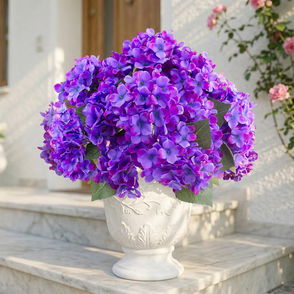 4 Pcs Hydrangea Artificial Flowers Outdoor Silk Bouquets, UV Resistant Faux Hydrangeas Flowers for Table Vase