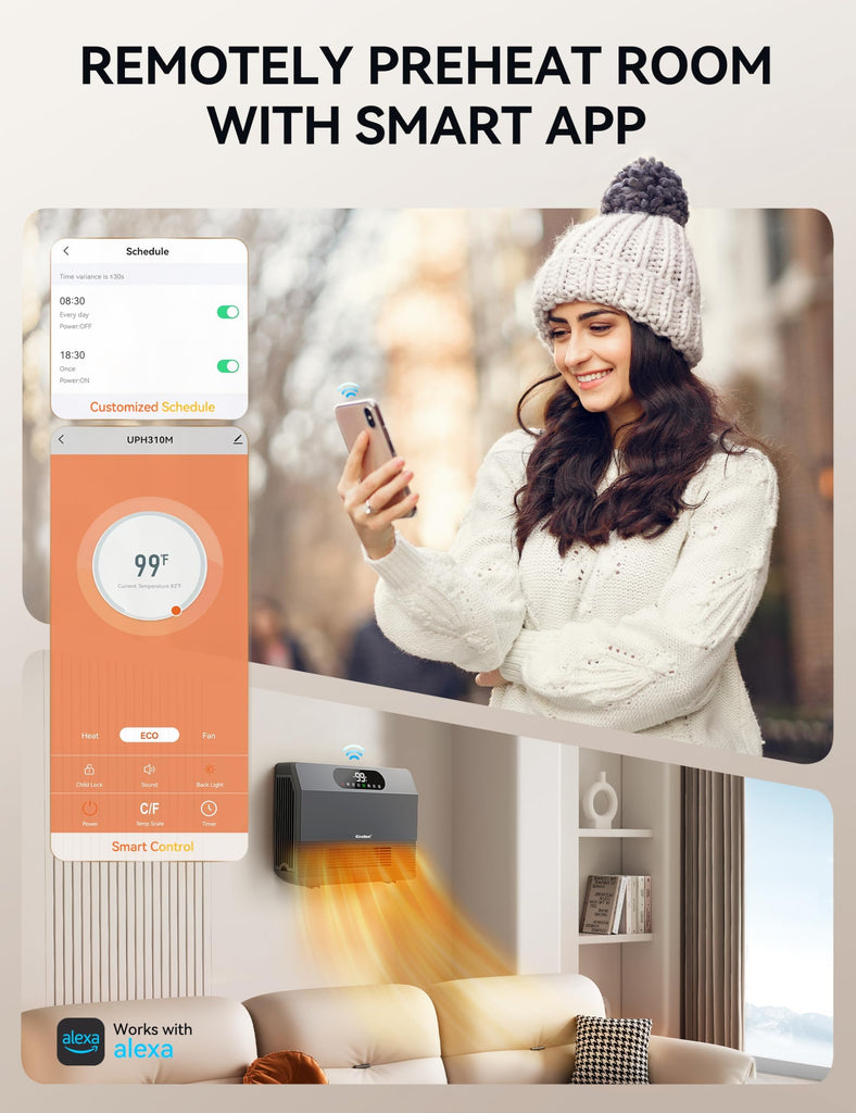 Smart Wall Heater, 1500W Fast Heating Space Heater with ALCI Plug