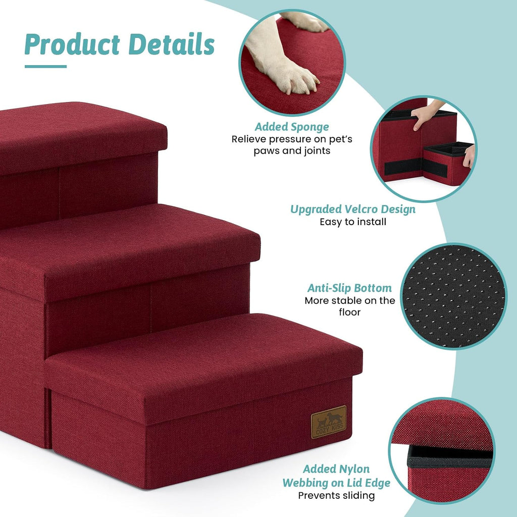 Dog Stairs with Storage, 22" H Wider Dog Steps, 4-Step