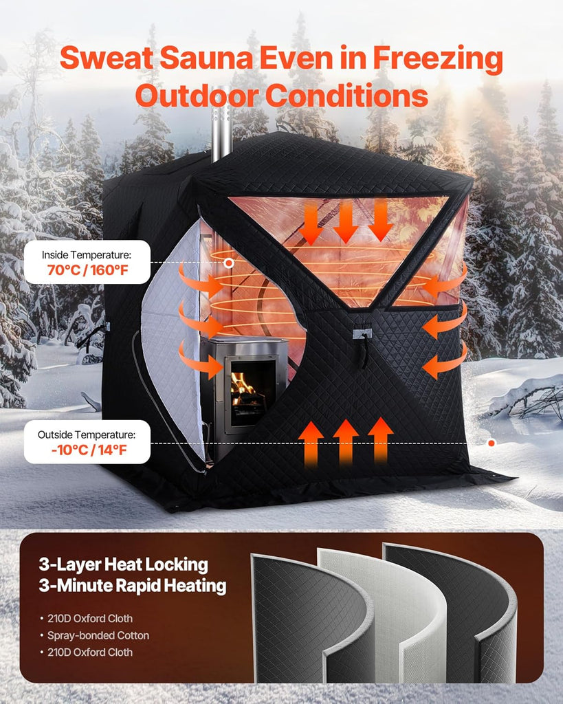Outdoor Sauna Tent Pro, Portable Steam & Dry Sauna for 4 Persons with Velcro