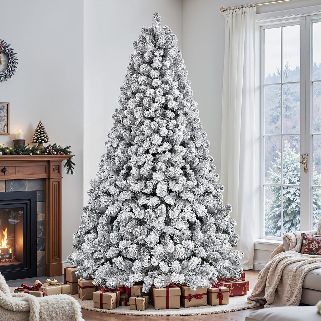 Snow Flocked Spruce Pre-lit Artificial Christmas Tree, White
