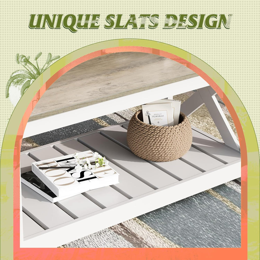 Farmhouse Coffee Table, 40.1" Rustic Center Table with X-Frame Support & Storage Shelf