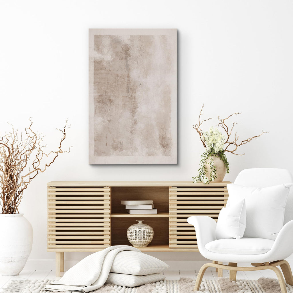 Canvas Print Wall Art Faded Textured Brown & White Color Blocks Abstract Shapes Illustrations Minimalism Contemporary