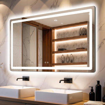 LED Bathroom Mirror with Lights, 30x50 Vanity Mirror Wall, Anti-Fog, Dimmable, Front Lit & Backlit, Memory Function