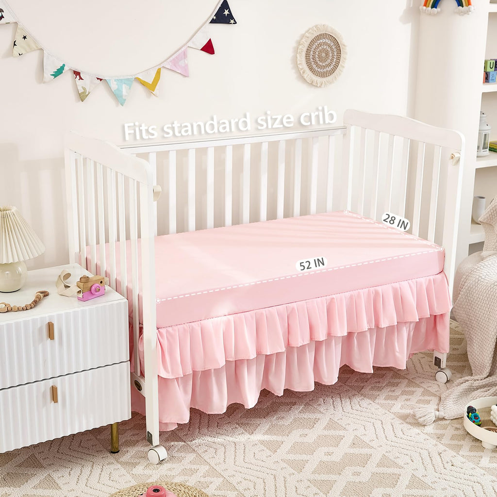 3-Piece Tufted Ruffle Crib Bedding Set for Girls - Ultra Soft Baby Bedding Set Includes Boho Crib Comforter, Sheet &