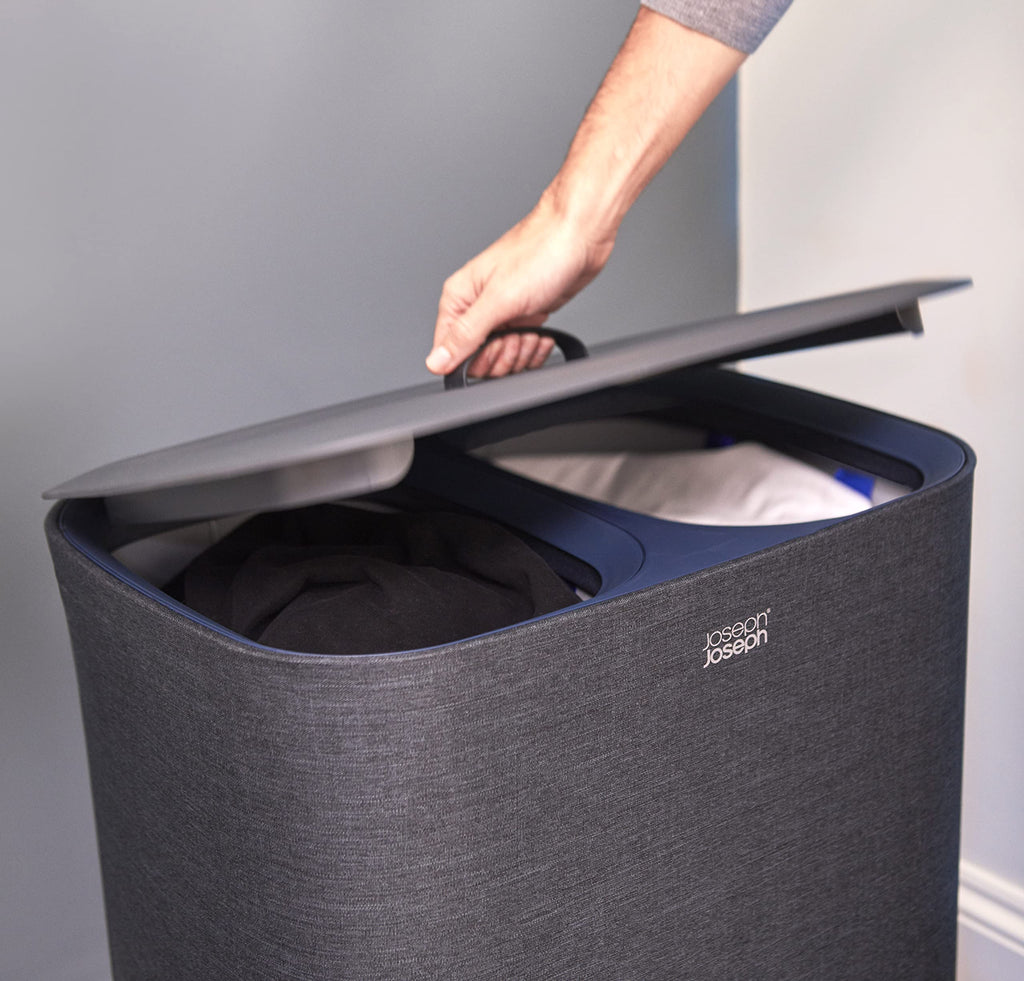 Tota Laundry Hamper with Lid, 90L Double Sorter, Removable Bags