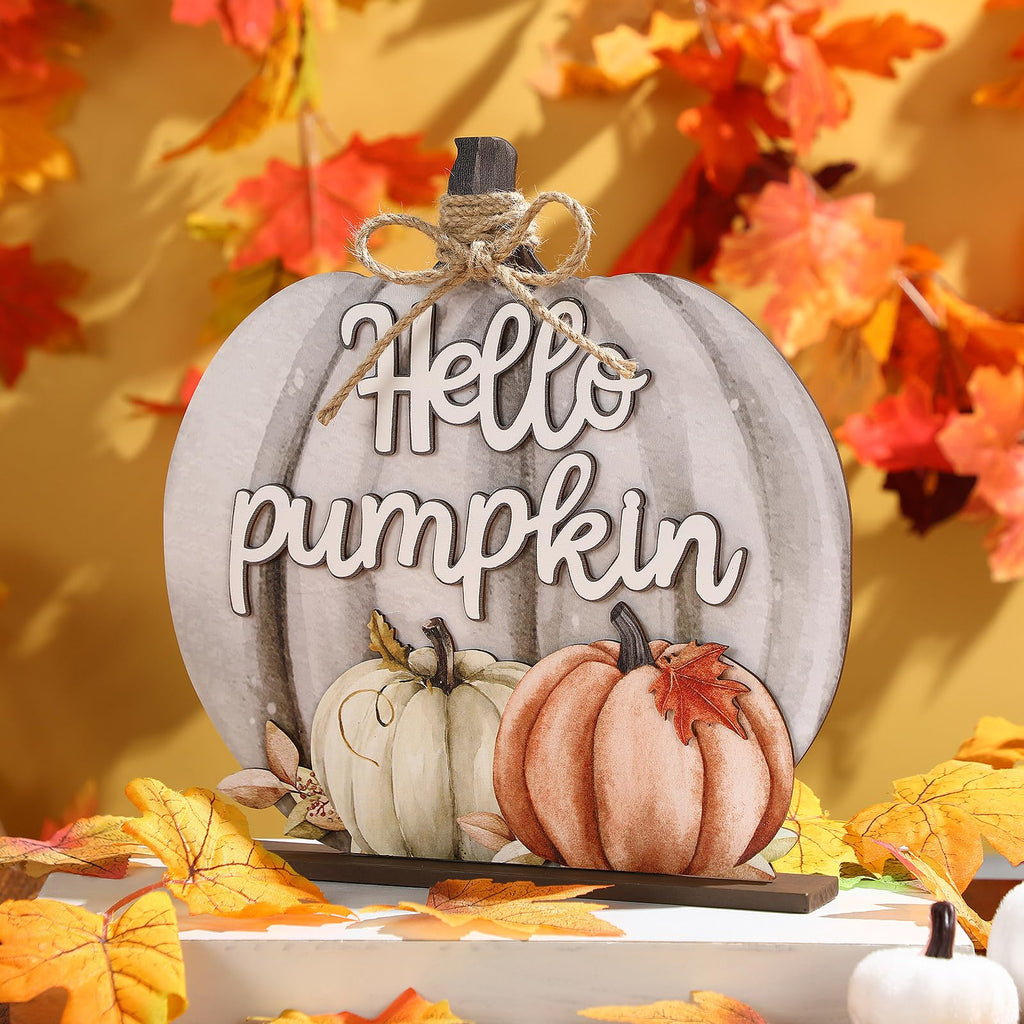 Fall Decoration Wooden Grey Pumpkins Decor Fall Hello Pumpkin Sign