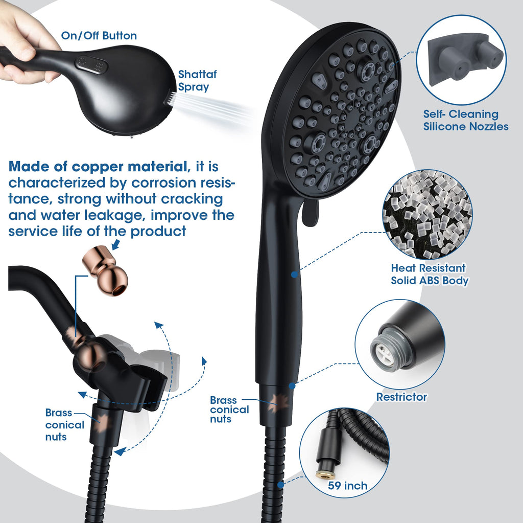 Shower Head with Handheld,High Pressure, 10 Spray Modes, Black