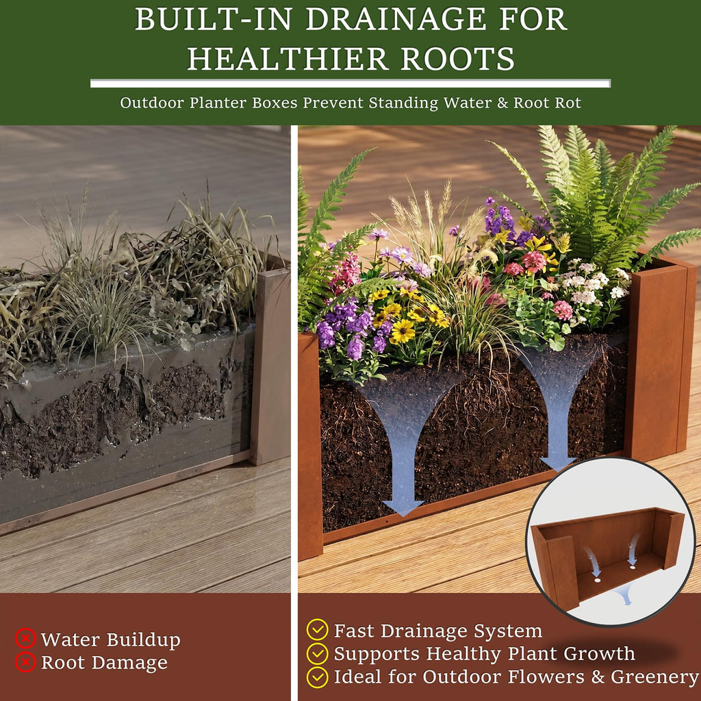 32 Inch Corten Steel Planter Box, Large Rectangular Planter