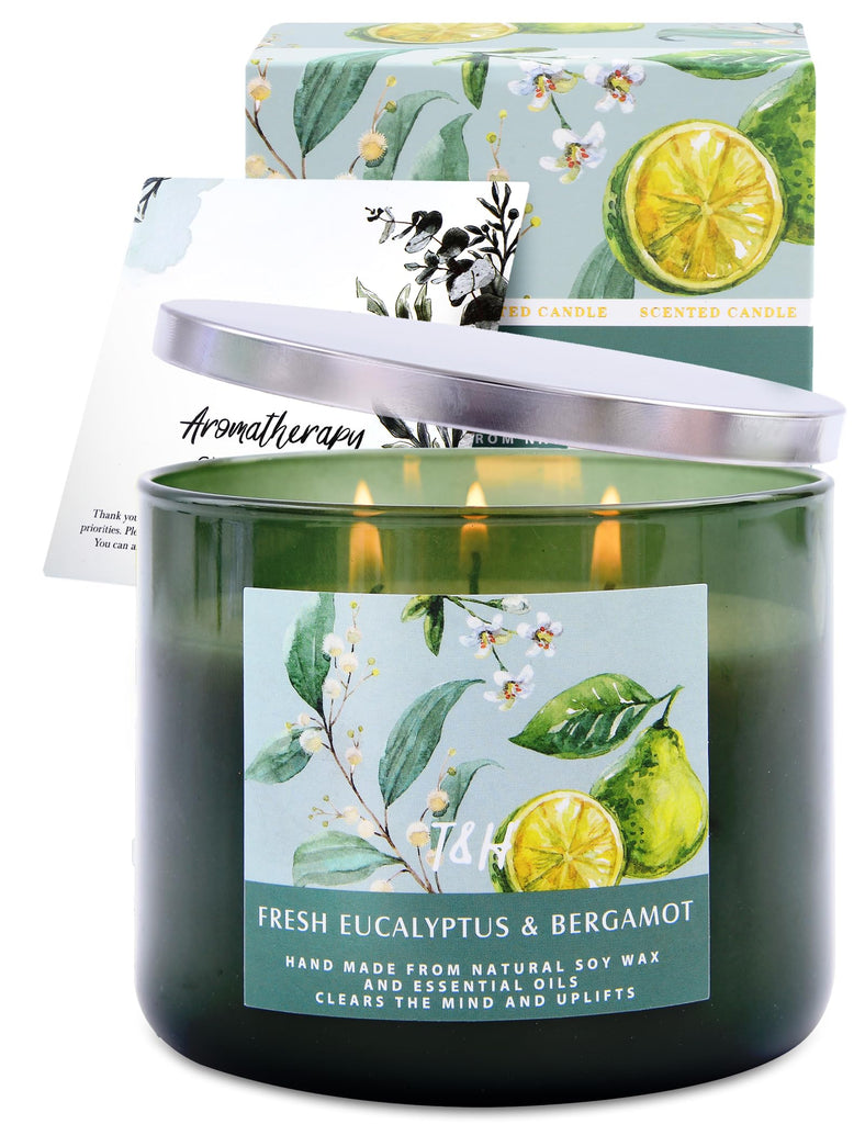 Fresh Eucalyptus Bergamot 3-Wick Large Soy Scented Candle, 15.8 oz