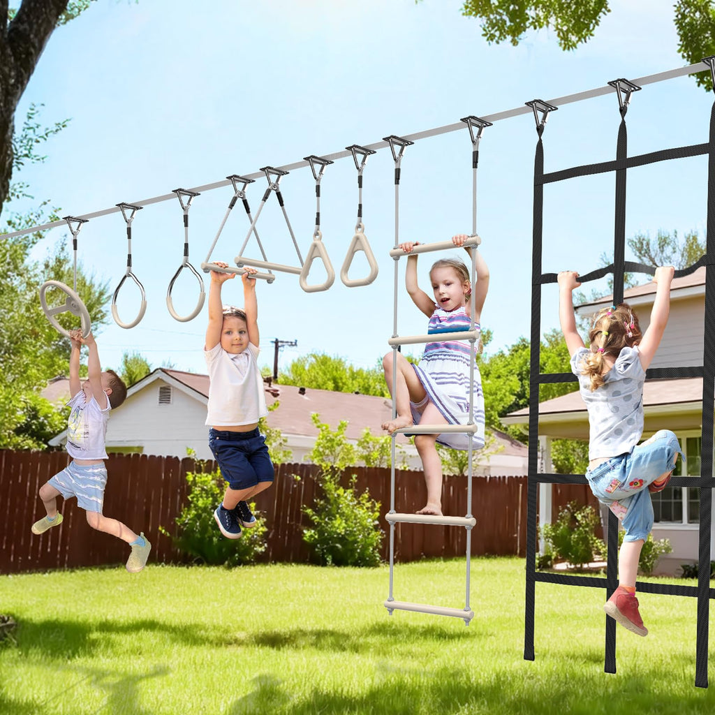 60 ft Ninja Warrior Obstacle Course Swing Set for Kids Outside