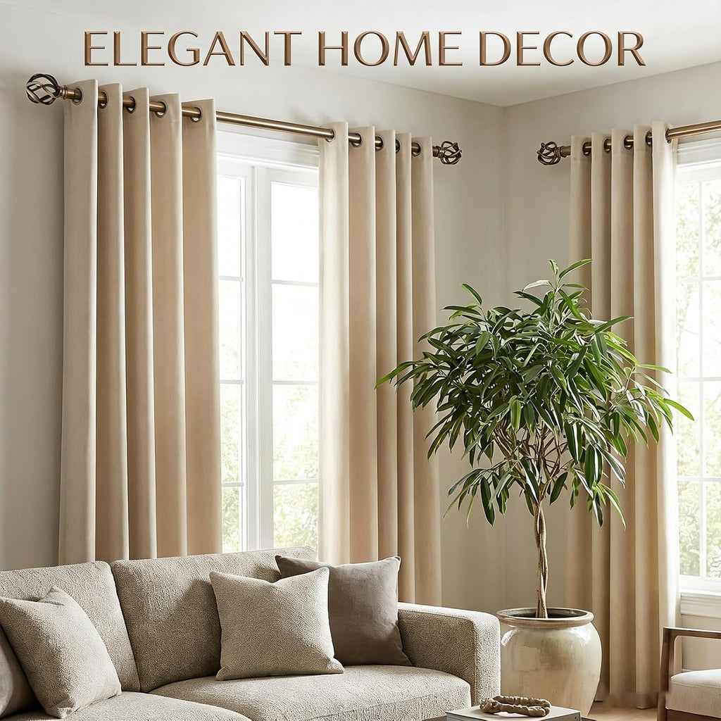 Brass Curtain Rods, 1 Inch Modern Drapery Rods, Adjustable Heavy Duty Curtain Rod, with Twisted Cage