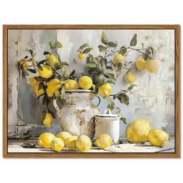 Vintage Kitchen Wall Art, Farmhouse Kitchen Wall Decor, Framed Lemon Still Life Picture, Citrus Branches in White