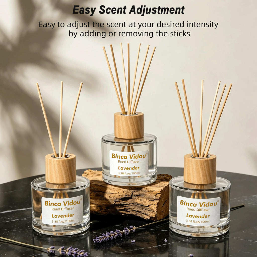 Reed Diffuser Set, Lavender & Vanilla Natural Scent Oil Diffusers with Sticks Bathroom Aromatherapy Decor 3.4oz x 2