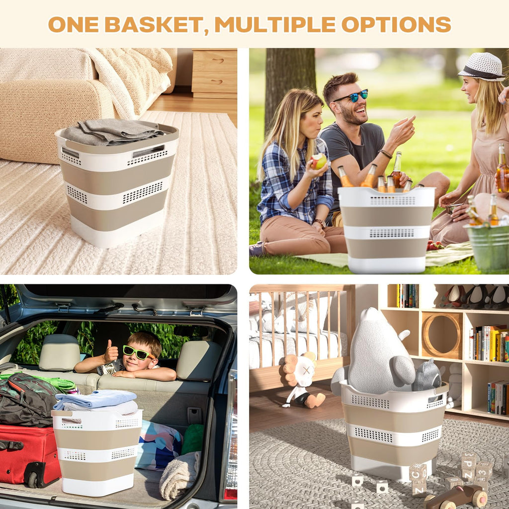 43L(11.5Gallon) Collapsible Laundry Basket with Handles,Beige,1 Pack