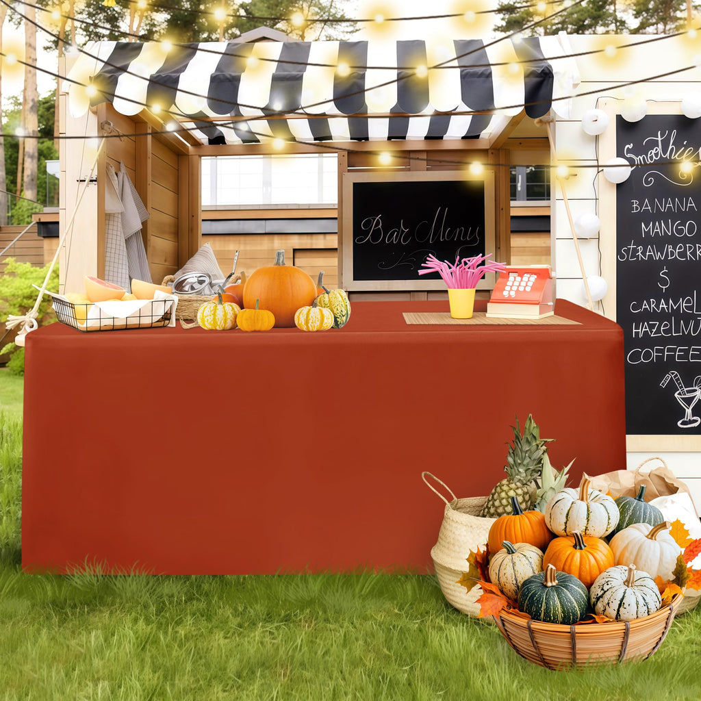 Fitted Fall Tablecloths For 8 Foot Rectangle Tables for Vendor 2 Pcs Rust
