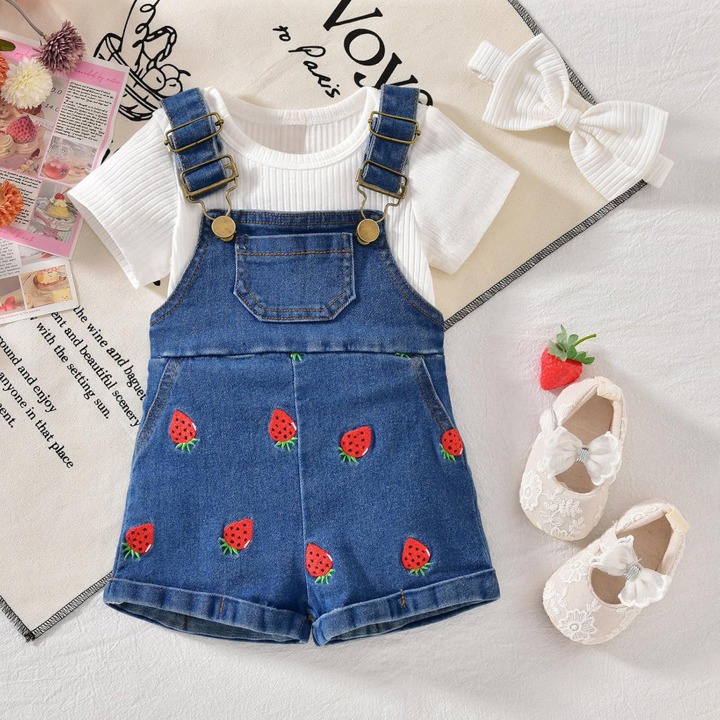 Baby Girls Denim Overall Shorts Set Short Sleeve Romper Jean Shortall Outfit