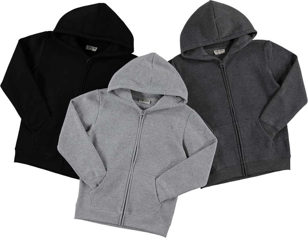 Boys Hoodies 3 Pack Fleece Pullover & Zip-Up Sweatshirts for Boys Kids Youth Plain Basic Everyday Wear