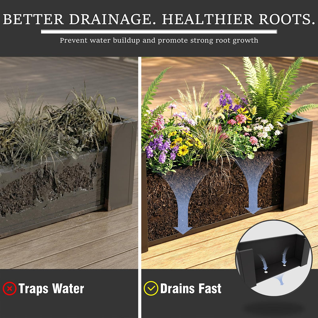 Metal Planter Box 32 Inch Outdoor, Galvanized Steel Raised Garden Bed