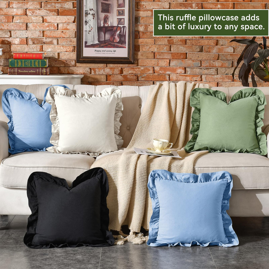 Pack of 2 Throw Pillow Covers 100% Cotton Pre Washed Ruffle Decorative Pillowcase Cushion for Couch Sofa Bedroom 22 x