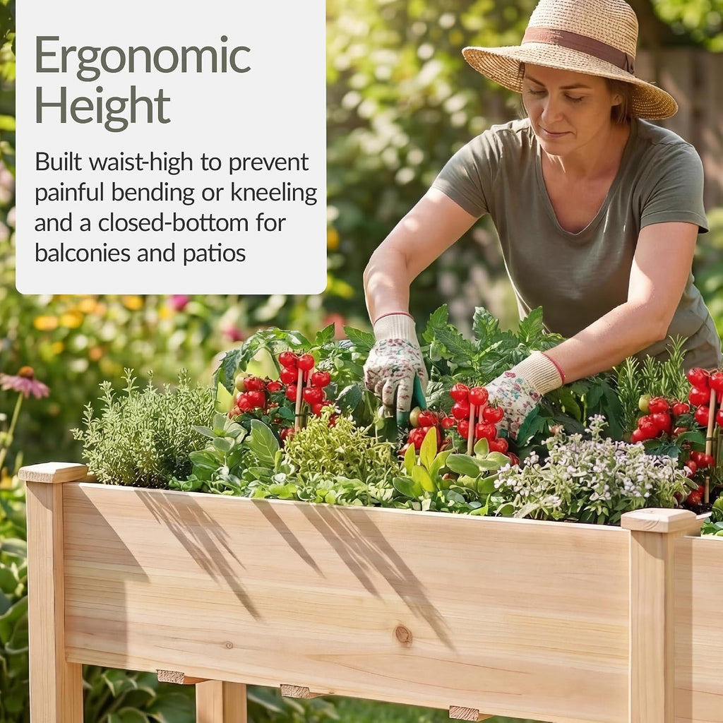 72x24x30in Raised Garden Bed, Elevated Wood Planter Box Stand for Backyard, Patio, Balcony w/Divider Panel, 6 Legs