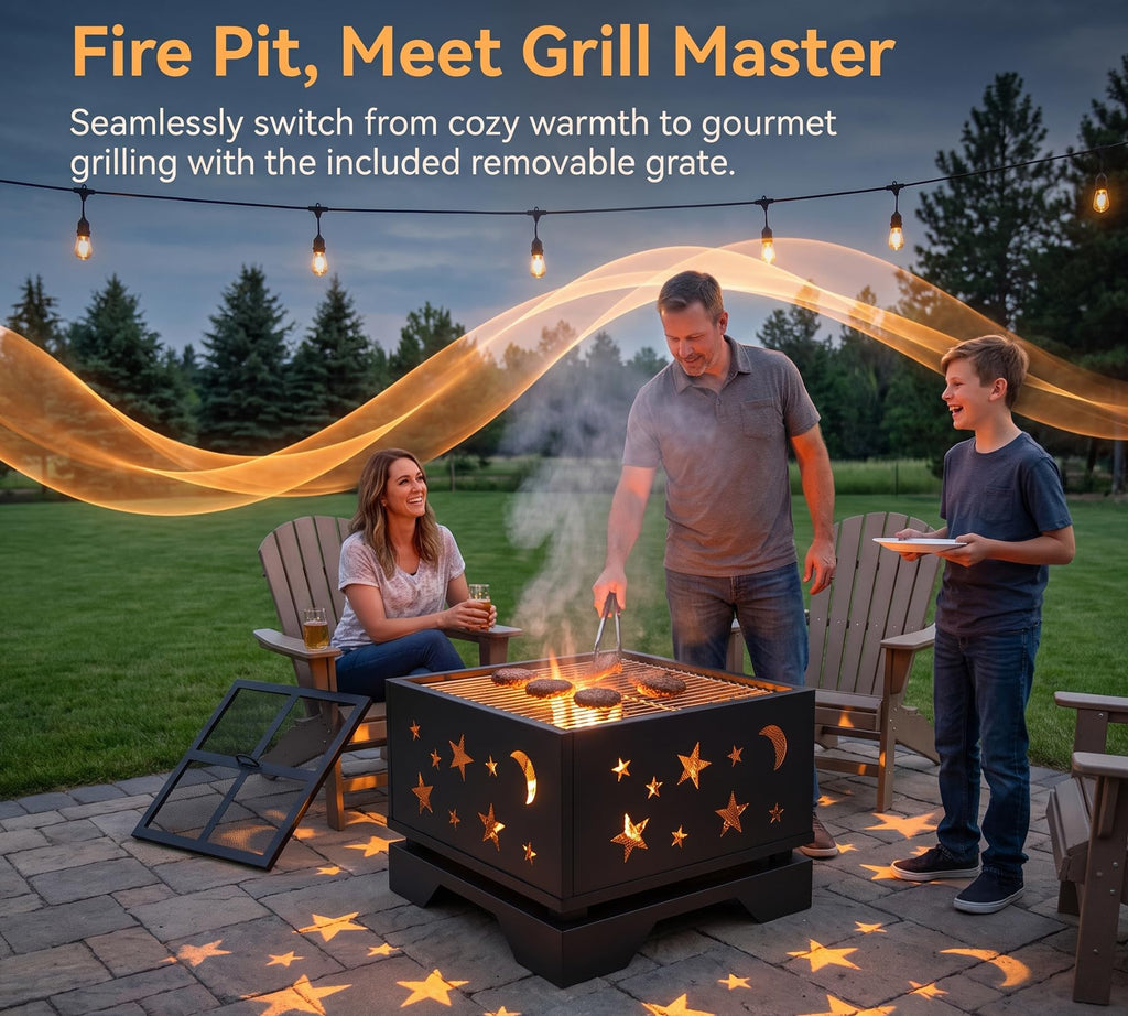 Heavy Duty Square Cutout 2-in-1 Outdoor Fire Pit & Grill