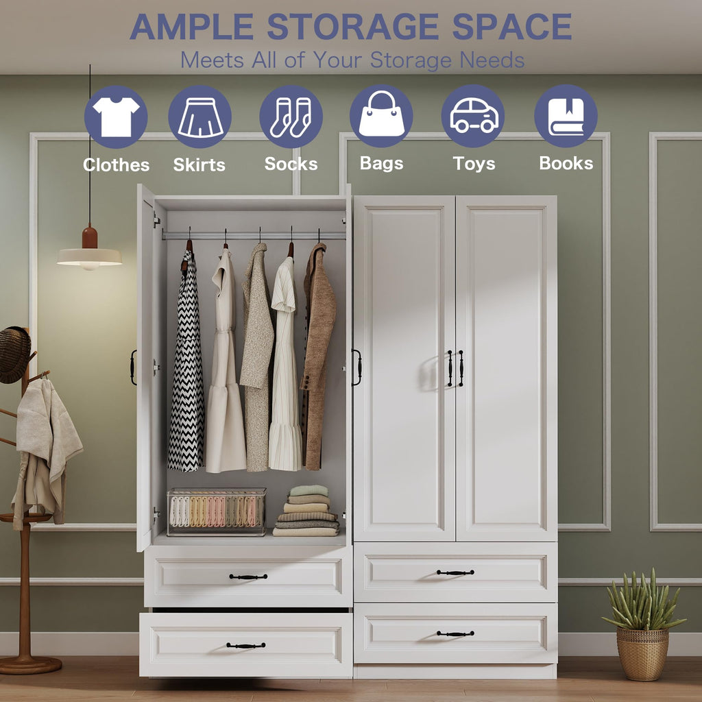 White Wardrobe Closet with 6 Drawers and 6 Doors, 75" H x 95" W