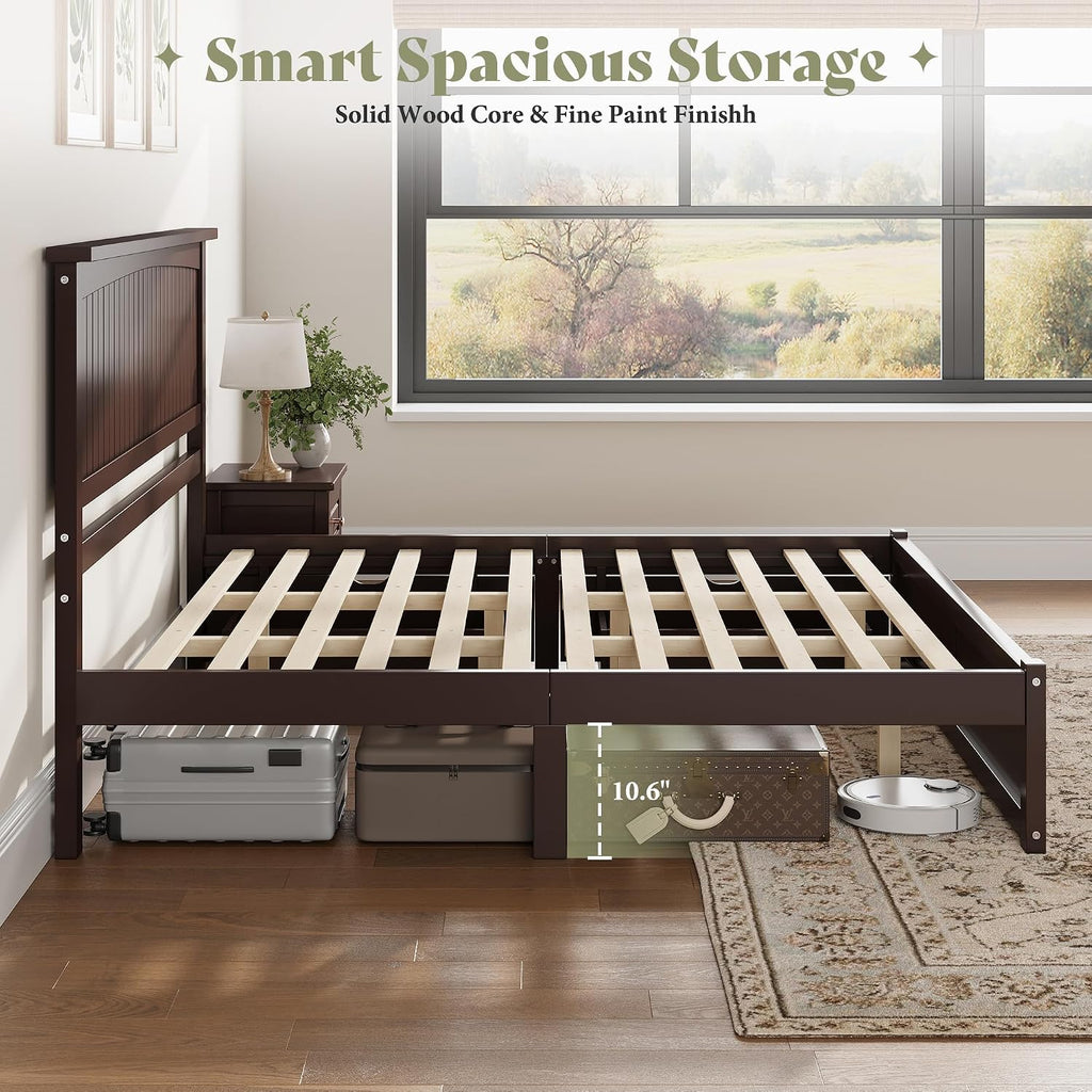 Solid Wood Queen Storage Bed Frame with 50" Headboard, Espresso