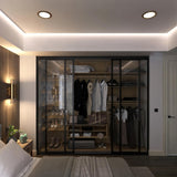 Door55 4 Panel Glass Sliding Closet Doors with Aluminum Frame, Silent Glide Technology, Bedroom Clos