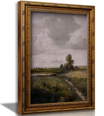 Vintage Gold Framed Rustic Landscape Wall Art Nature Landscape Canvas Wall Decor Cottagecore Poster Artwork Picture