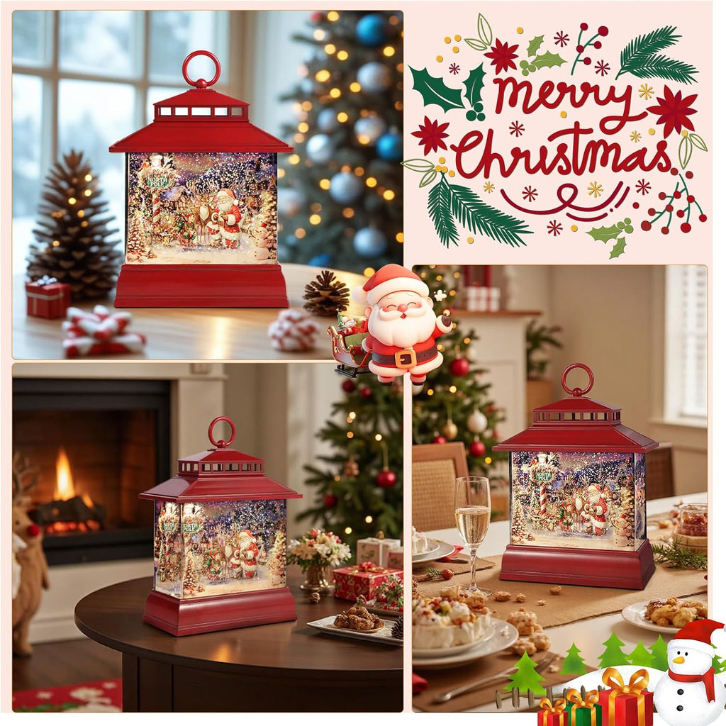Christmas Snow Globe Lantern Water Glittering Lantern with 8 Songs & 6H Timer Romote Control Christmas Snow Globes