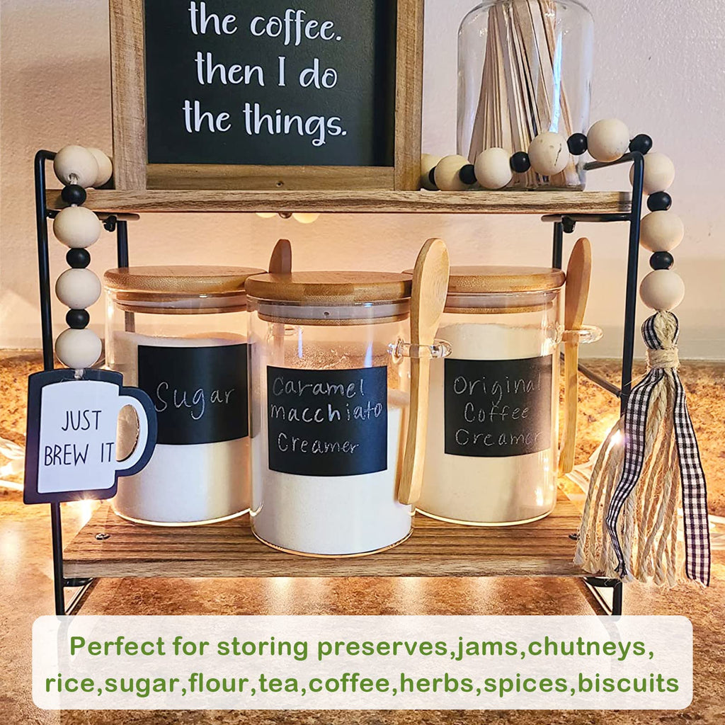 Set of 3 Airtight Glass Jars with Bamboo Lids and Spoons - 20oz Decorative and Durable Borosilicate Glass Canisters