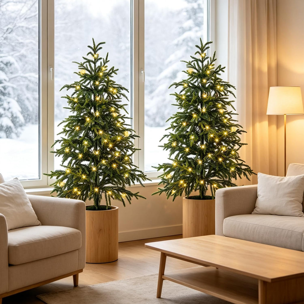 4FT Pre-Lit Artificial Christmas Tree 2 Pack, Norfolk Potted Tree
